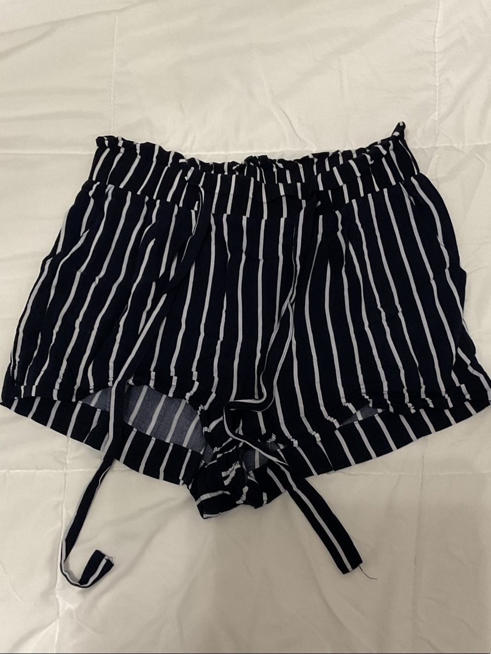 Striped Navy Drawstring Women's Shorts